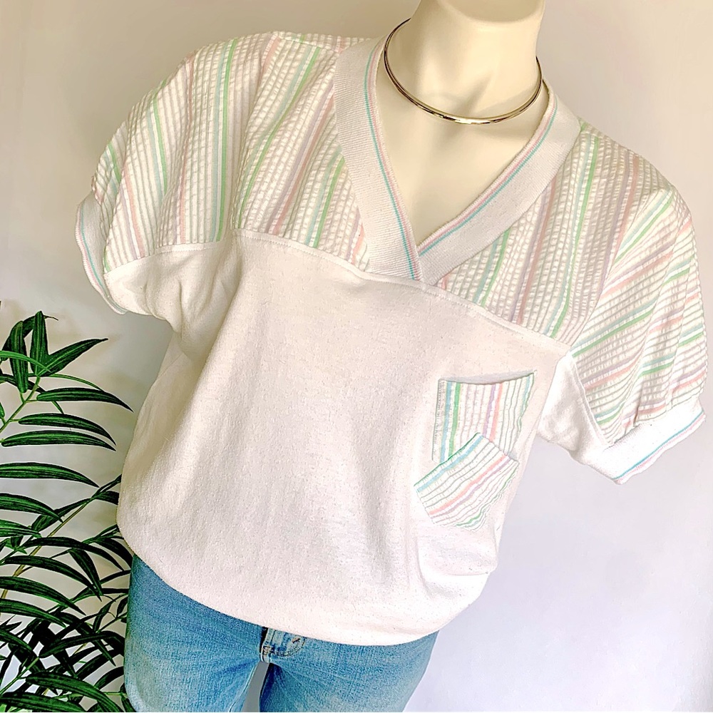 v i n t a g e :: Pastel Seersucker Cape Cod Slouchy Granny Top - Picture 2 of 12